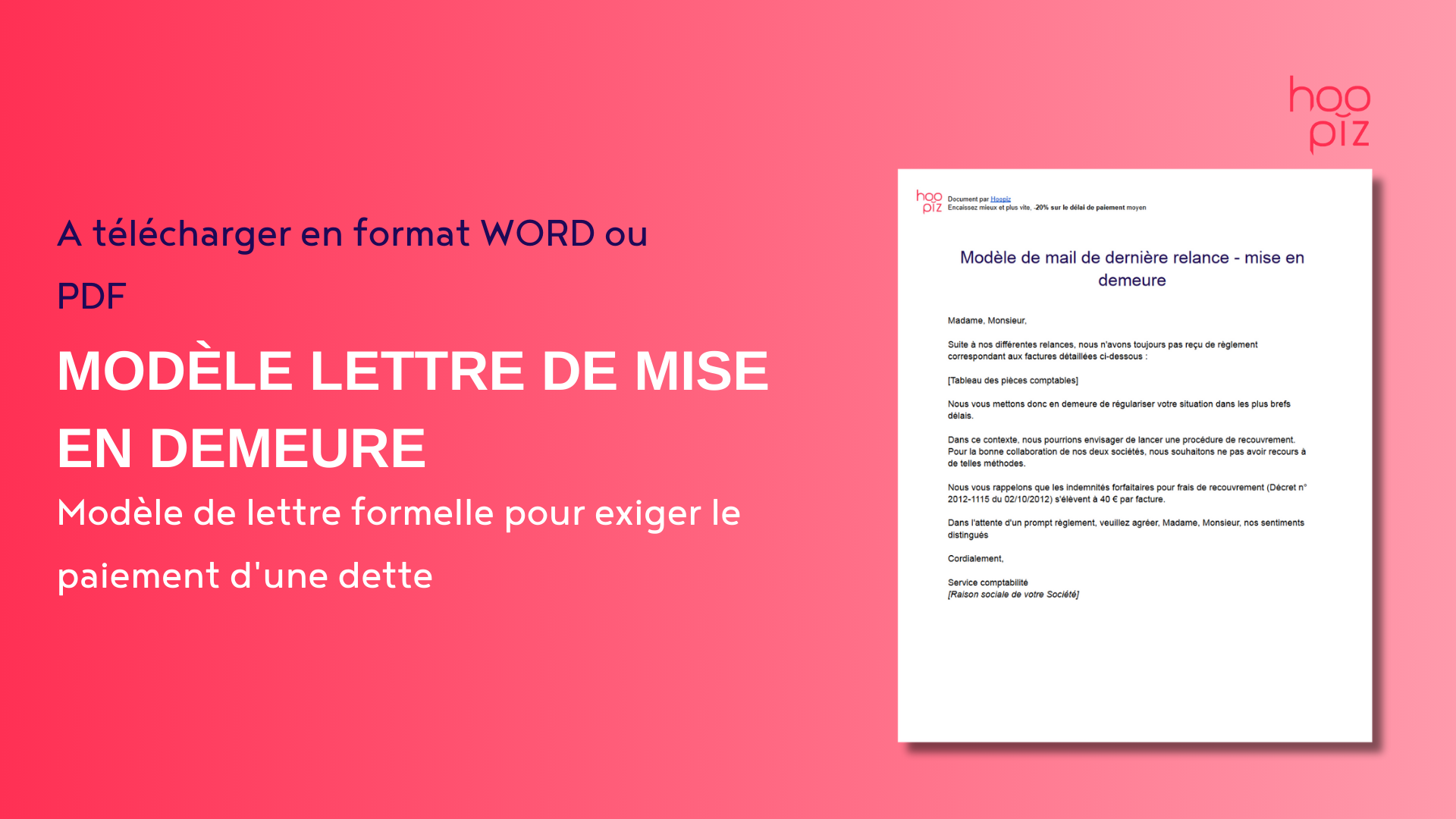 Modèle de lettre de mise en demeure par Hoopiz